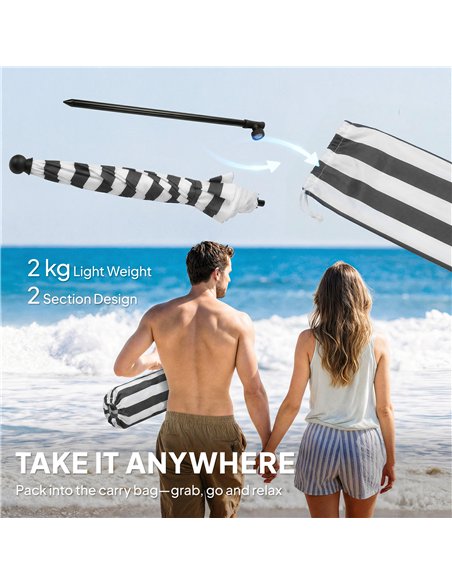 Outsunny 1.8 m Beach Umbrella Parasol with Sand Anchor, Portable 30° Tilting Patio Sun Shade with Adjustable Height, Grey/White - pic 189551 | FastDaddyshop