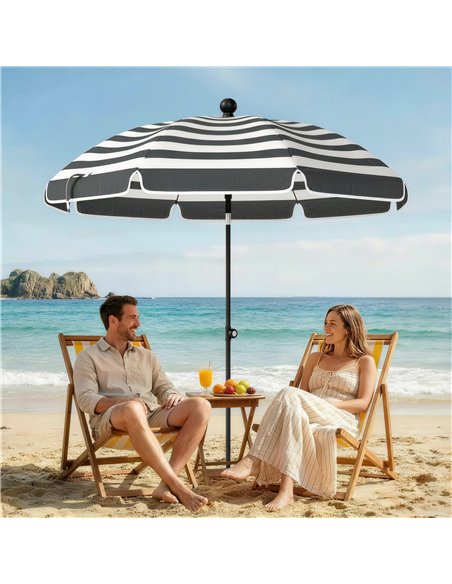 Outsunny 1.8 m Beach Umbrella Parasol with Sand Anchor, Portable 30° Tilting Patio Sun Shade with Adjustable Height, Grey/White - pic 189552 | FastDaddyshop