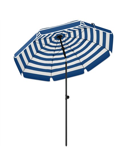 Outsunny 1.8 m Beach Umbrella Parasol with Sand Anchor, Portable 30° Tilting Patio Sun Shade with Adjustable Height, Blue/White - pic 189553 | FastDaddyshop