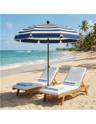 Outsunny 1.8 m Beach Umbrella Parasol with Sand Anchor, Portable 30° Tilting Patio Sun Shade with Adjustable Height, Blue/White
