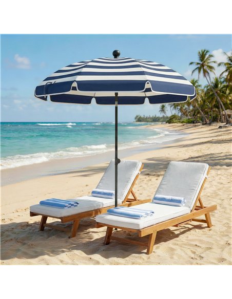 Outsunny 1.8 m Beach Umbrella Parasol with Sand Anchor, Portable 30° Tilting Patio Sun Shade with Adjustable Height, Blue/White - pic 189554 | FastDaddyshop