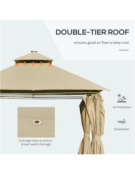 Outsunny 4x3m Outdoor Gazebo with LED Solar Light, 2-Tier Roof, Curtains, Steel Frame, Khaki - pic 18956 | FastDaddyshop