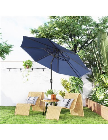 Outsunny 3 m Garden Parasol Umbrellas, Outdoor Sun Shade with 8 Ribs, Tilt and Crank Handle, Navy Blue