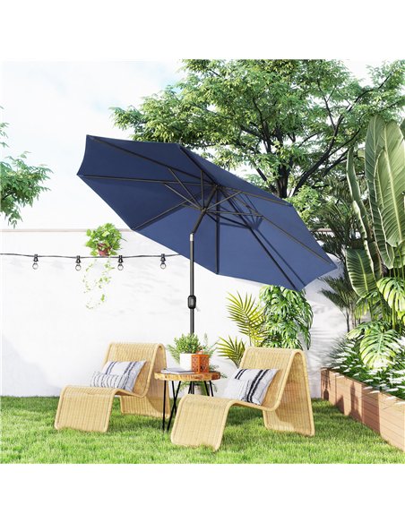 Outsunny 3 m Garden Parasol Umbrellas, Outdoor Sun Shade with 8 Ribs, Tilt and Crank Handle, Navy Blue - pic 189563 | FastDaddyshop
