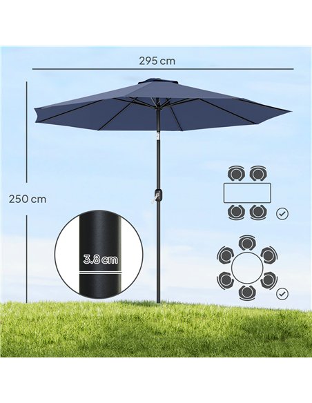 Outsunny 3 m Garden Parasol Umbrellas, Outdoor Sun Shade with 8 Ribs, Tilt and Crank Handle, Navy Blue - pic 189564 | FastDaddyshop