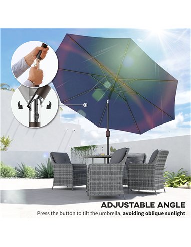 Outsunny 3 m Garden Parasol Umbrellas, Outdoor Sun Shade with 8 Ribs, Tilt and Crank Handle, Navy Blue