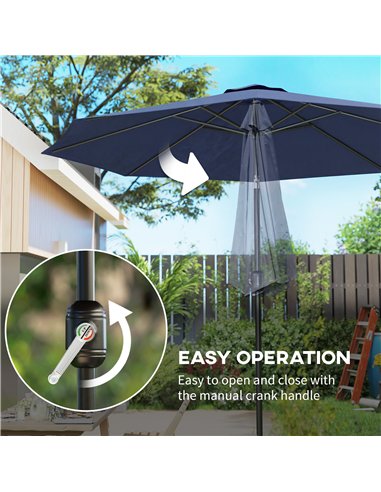 Outsunny 3 m Garden Parasol Umbrellas, Outdoor Sun Shade with 8 Ribs, Tilt and Crank Handle, Navy Blue