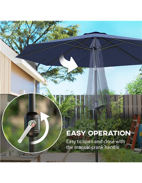 Outsunny 3 m Garden Parasol Umbrellas, Outdoor Sun Shade with 8 Ribs, Tilt and Crank Handle, Navy Blue - pic 189566 | FastDaddyshop