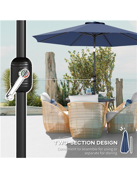 Outsunny 3 m Garden Parasol Umbrellas, Outdoor Sun Shade with 8 Ribs, Tilt and Crank Handle, Navy Blue - pic 189567 | FastDaddyshop