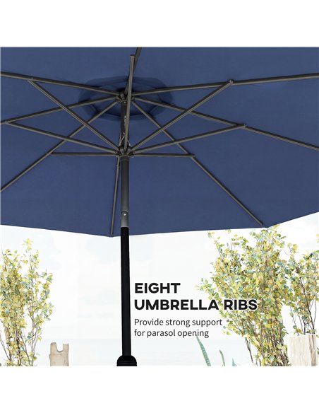 Outsunny 3 m Garden Parasol Umbrellas, Outdoor Sun Shade with 8 Ribs, Tilt and Crank Handle, Navy Blue - pic 189568 | FastDaddyshop