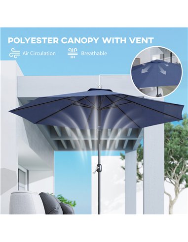 Outsunny 3 m Garden Parasol Umbrellas, Outdoor Sun Shade with 8 Ribs, Tilt and Crank Handle, Navy Blue