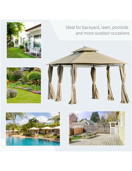 Outsunny 4x3m Outdoor Gazebo with LED Solar Light, 2-Tier Roof, Curtains, Steel Frame, Khaki - pic 18958 | FastDaddyshop