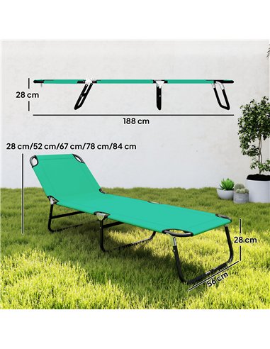 Outsunny Foldable Sun Lounger with 5-Position Adjustable Backrest, Outdoor Portable Recliner Chaise Lounge Chair, Green