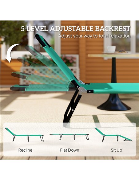 Outsunny Foldable Sun Lounger with 5-Position Adjustable Backrest, Outdoor Portable Recliner Chaise Lounge Chair, Green - pic 189583 | FastDaddyshop