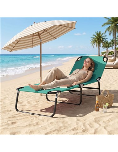 Outsunny Foldable Sun Lounger with 5-Position Adjustable Backrest, Outdoor Portable Recliner Chaise Lounge Chair, Green