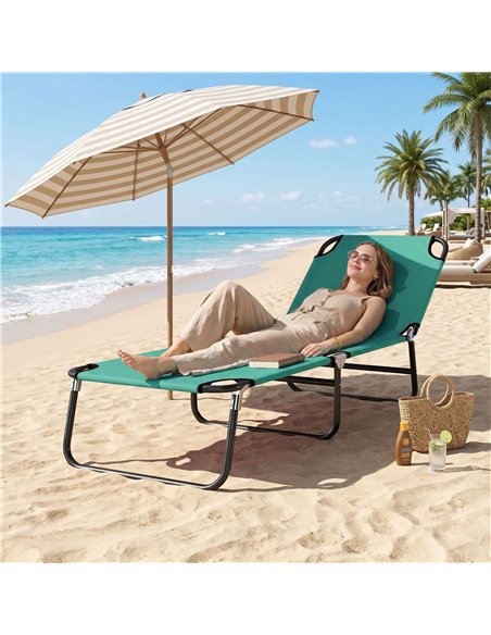 Outsunny Foldable Sun Lounger with 5-Position Adjustable Backrest, Outdoor Portable Recliner Chaise Lounge Chair, Green - pic 189588 | FastDaddyshop