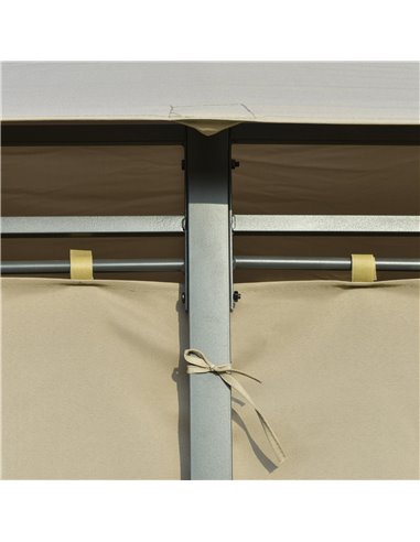 Outsunny 4x3m Outdoor Gazebo with LED Solar Light, 2-Tier Roof, Curtains, Steel Frame, Khaki