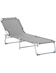Outsunny Reclining Sun Lounger Chair Folding Camping Bed with 4-Position Adjustable Backrest, Grey