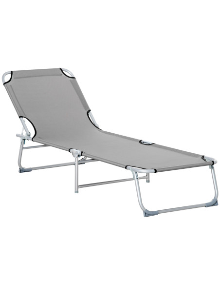 Outsunny Reclining Sun Lounger Chair Folding Camping Bed with 4-Position Adjustable Backrest, Grey - pic 189598 | FastDaddyshop