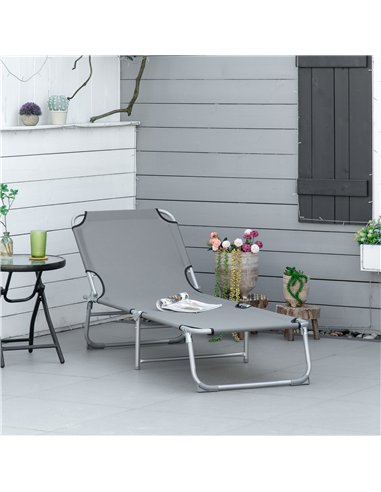 Outsunny Reclining Sun Lounger Chair Folding Camping Bed with 4-Position Adjustable Backrest, Grey