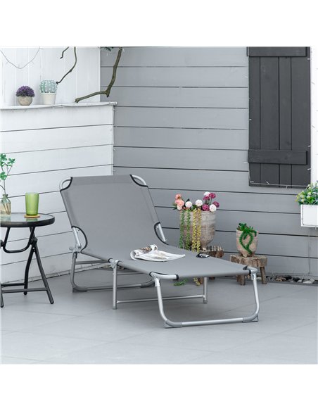 Outsunny Reclining Sun Lounger Chair Folding Camping Bed with 4-Position Adjustable Backrest, Grey - pic 189599 | FastDaddyshop