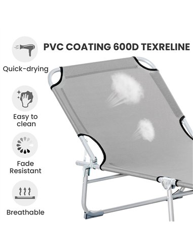 Outsunny Reclining Sun Lounger Chair Folding Camping Bed with 4-Position Adjustable Backrest, Grey