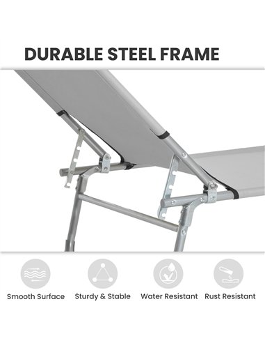 Outsunny Reclining Sun Lounger Chair Folding Camping Bed with 4-Position Adjustable Backrest, Grey