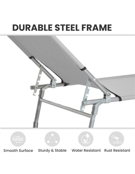 Outsunny Reclining Sun Lounger Chair Folding Camping Bed with 4-Position Adjustable Backrest, Grey - pic 189603 | FastDaddyshop