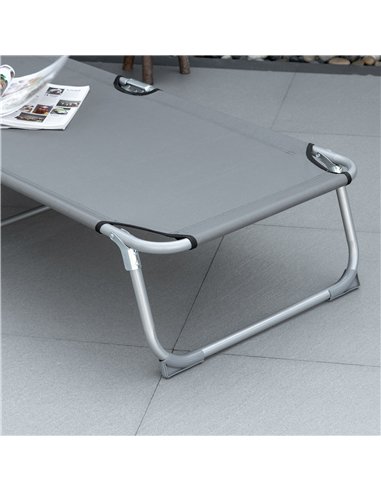 Outsunny Reclining Sun Lounger Chair Folding Camping Bed with 4-Position Adjustable Backrest, Grey