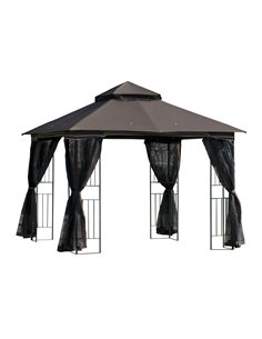 Outsunny 3x3 Gazebo with 2-Tier Roof, Curtains, Display Shelves, Top Hooks, Coffee