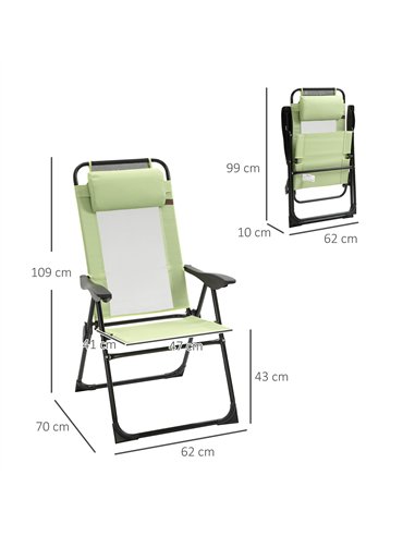 Outsunny Folding Garden Chairs Set of 2, 5-Position Recliner Camping Chair with High Back, All Weather Texteline Seat, Portable 