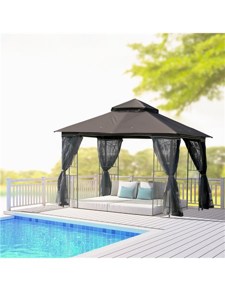 Outsunny 3x3 Gazebo with 2-Tier Roof, Curtains, Display Shelves, Top Hooks, Coffee - pic 18962 | FastDaddyshop