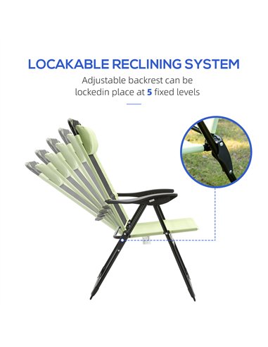 Outsunny Folding Garden Chairs Set of 2, 5-Position Recliner Camping Chair with High Back, All Weather Texteline Seat, Portable 