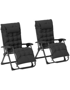 Outsunny 2 Piece Reclining Zero Gravity Sun Loungers with Cushions, Black