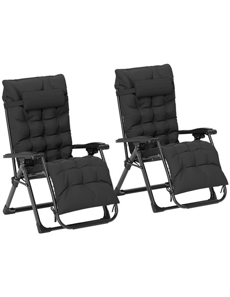 Outsunny 2 Piece Reclining Zero Gravity Sun Loungers with Cushions, Black - pic 189625 | FastDaddyshop