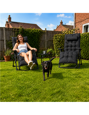 Outsunny 2 Piece Reclining Zero Gravity Sun Loungers with Cushions, Black