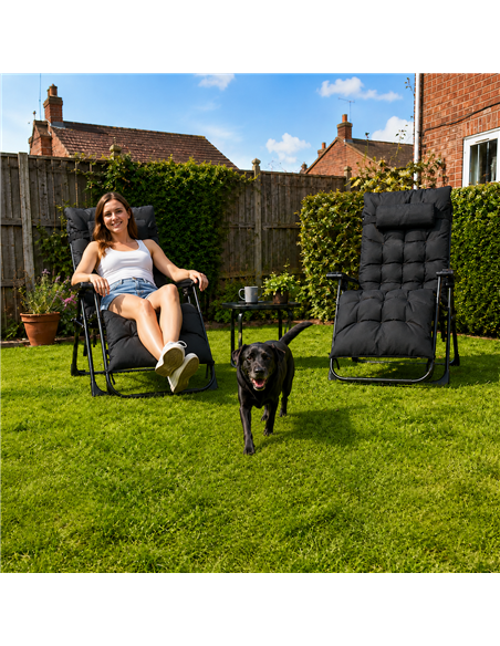 Outsunny 2 Piece Reclining Zero Gravity Sun Loungers with Cushions, Black - pic 189626 | FastDaddyshop