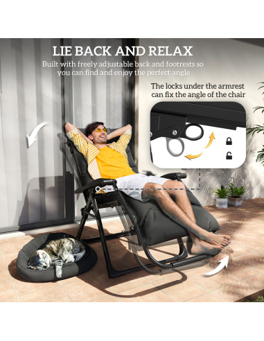Outsunny 2 Piece Reclining Zero Gravity Sun Loungers with Cushions, Black