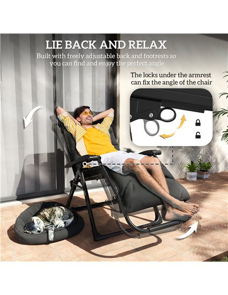 Outsunny 2 Piece Reclining Zero Gravity Sun Loungers with Cushions, Black - pic 189628 | FastDaddyshop