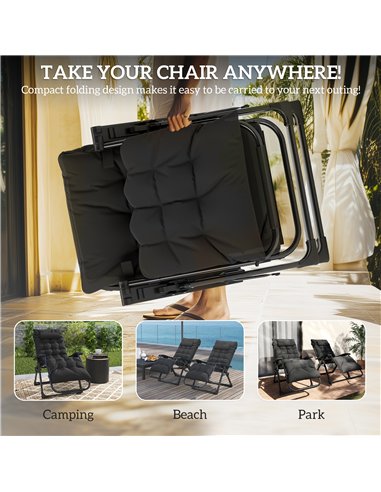 Outsunny 2 Piece Reclining Zero Gravity Sun Loungers with Cushions, Black