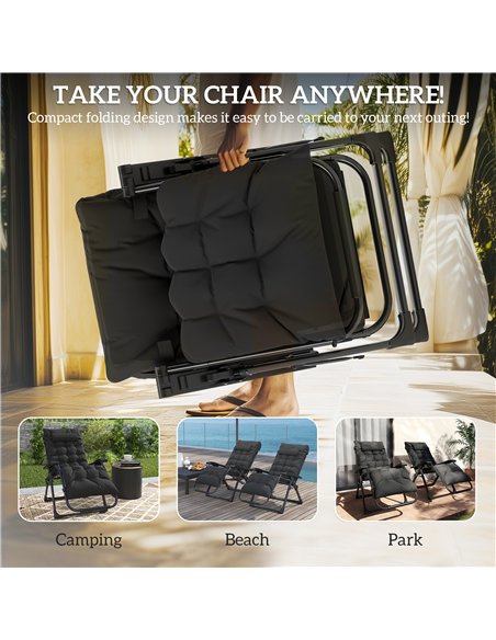 Outsunny 2 Piece Reclining Zero Gravity Sun Loungers with Cushions, Black - pic 189629 | FastDaddyshop