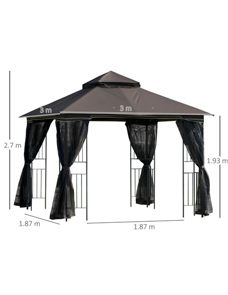 Outsunny 3x3 Gazebo with 2-Tier Roof, Curtains, Display Shelves, Top Hooks, Coffee - pic 18963 | FastDaddyshop