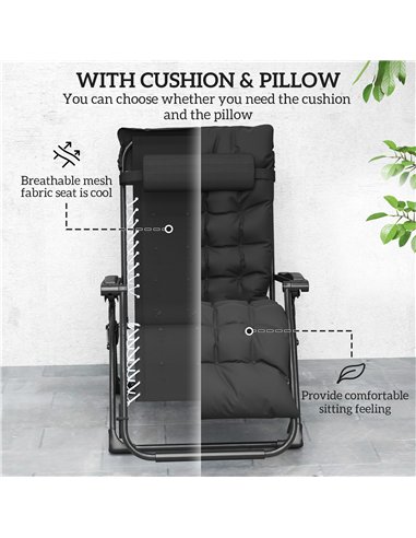 Outsunny 2 Piece Reclining Zero Gravity Sun Loungers with Cushions, Black