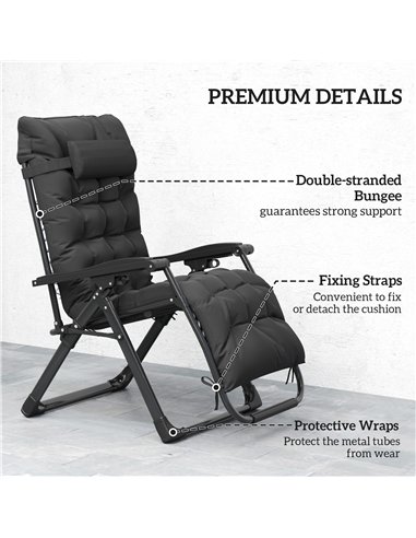 Outsunny 2 Piece Reclining Zero Gravity Sun Loungers with Cushions, Black