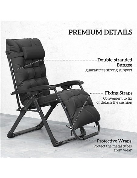 Outsunny 2 Piece Reclining Zero Gravity Sun Loungers with Cushions, Black - pic 189631 | FastDaddyshop