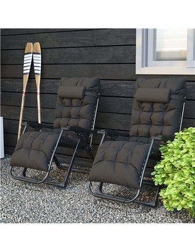 Outsunny 2 Piece Reclining Zero Gravity Sun Loungers with Cushions, Black