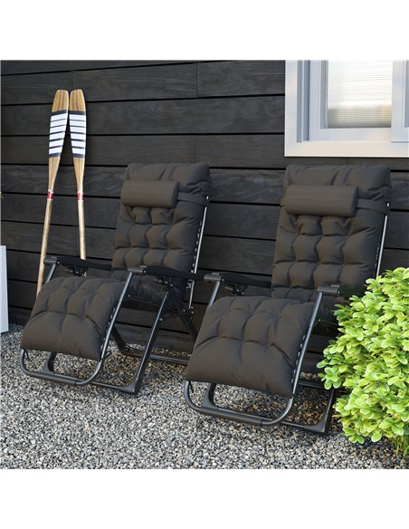 Outsunny 2 Piece Reclining Zero Gravity Sun Loungers with Cushions, Black - pic 189632 | FastDaddyshop