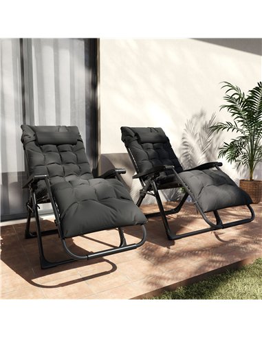 Outsunny 2 Piece Reclining Zero Gravity Sun Loungers with Cushions, Black