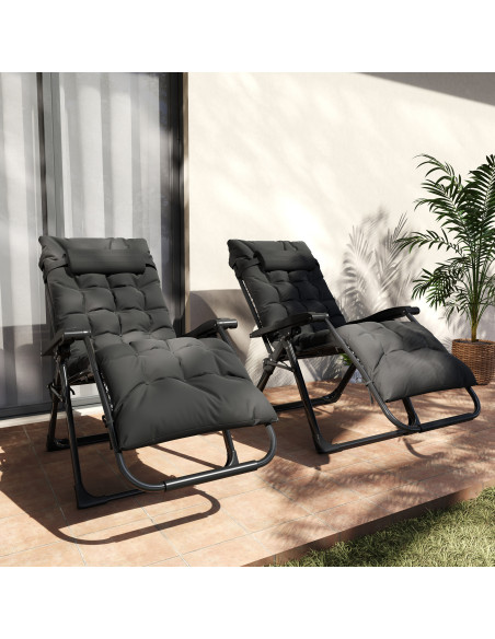 Outsunny 2 Piece Reclining Zero Gravity Sun Loungers with Cushions, Black - pic 189633 | FastDaddyshop