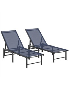 Outsunny Set of Two Reclining Sun Loungers - Dark Blue